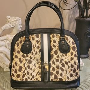 L.A.M.B. by Gwen Stefani Kingston Leopard Print Leather Center Stripe Bag  #419